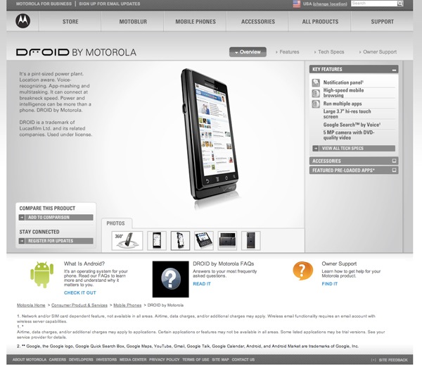 Motorola Droid aparece en sitio de Moto