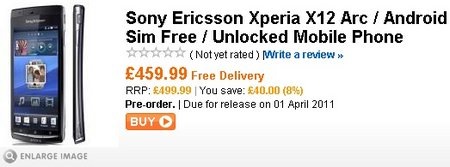 Precio y fecha de lanzamiento del Sony Ericsson Xperia Arc