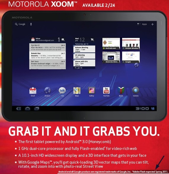 Motorola XOOM para Verizon será lanzado sin soporte para Adobe Flash