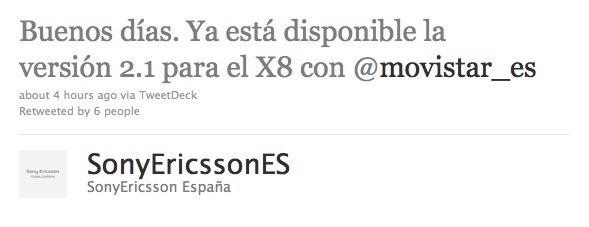 Actualización a Android 2.1 para el SE Xperia X8 en Movistar España