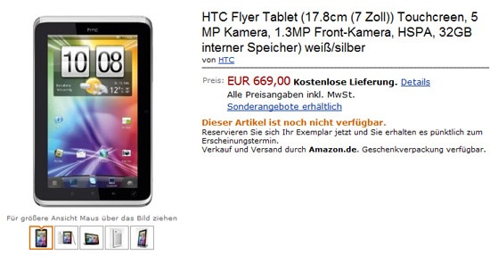 Tablet Android HTC Flyer aparece en Amazon Alemania a 669 Euros