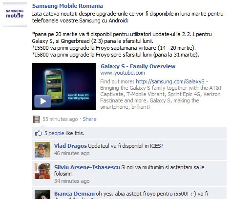 Samsung Galaxy 5 i5500 y Samsung Galaxy 3 i5800 recibirán Android 2.2 Froyo en Rumania