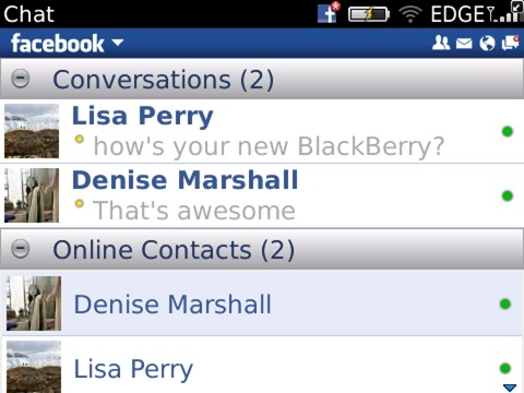 Facebook para BlackBerry 2.0 beta con Facebook Chat