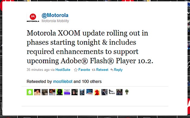 Actualización para Motorola XOOM disponible en vistas a Flash Player 10.2