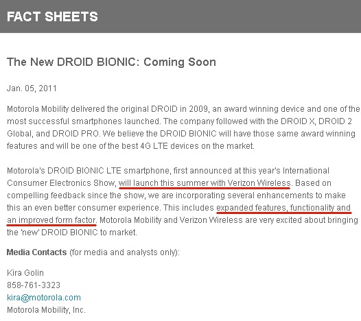Motorola Droid Bionic tendrá un “factor de forma mejorado”