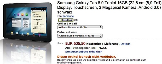 Samsung Galaxy Tab 8.9 disponible para reservar en Europa