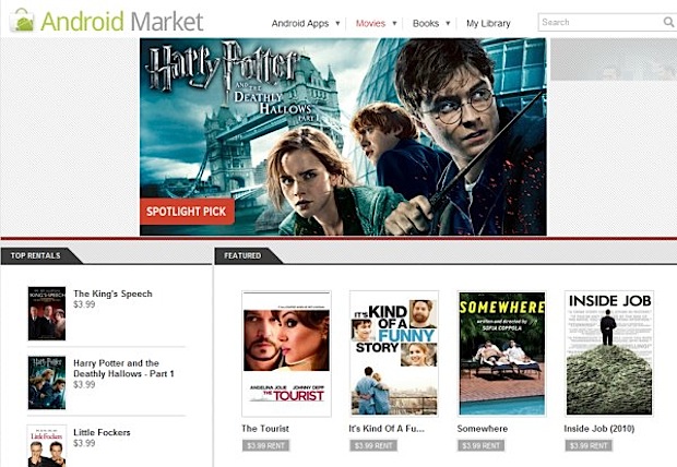 Android Market con alquiler de películas para PC, smartphone o tablet