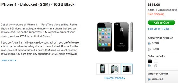 Apple comienza a vender el iPhone 4 desbloqueado a u$s 649