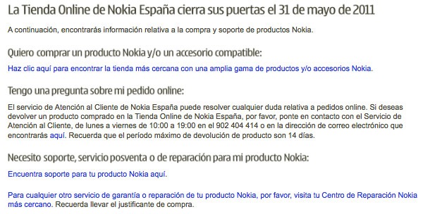 Nokia cierra la tienda online en España