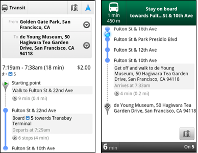 Google Maps 5.7 para Android actualizado con navegación por transporte público