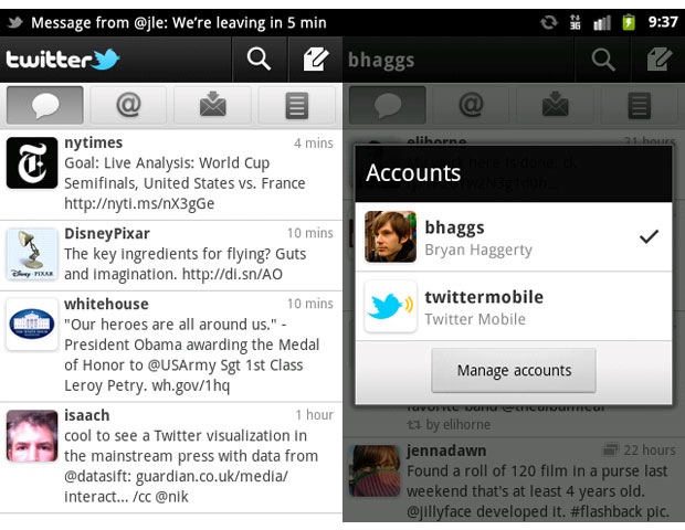 Twitter para Android actualizado con notificaciones push, múltiples cuentas