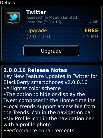Twitter para BlackBerry v2.0.0.16 disponible