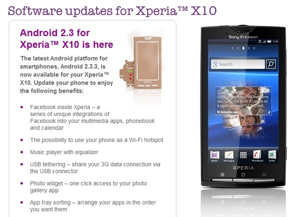 Sony Ericsson Xperia X10 recibe Android Gingerbread oficialmente