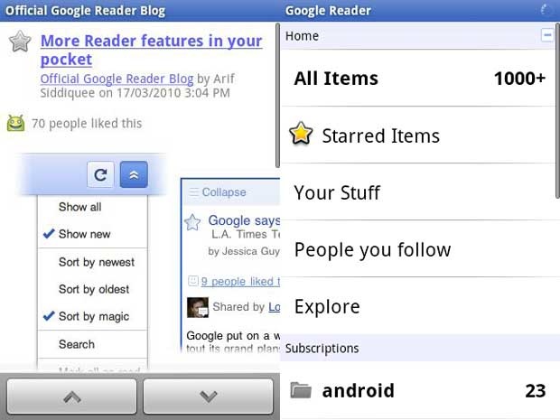 Google Reader para Android actualizado con nueva apariencia, soporte para tablets
