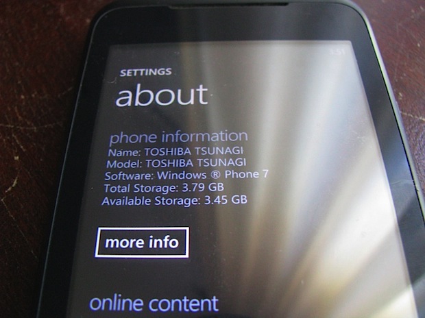 toshiba tg-01 WP7 toshiba tg-01 WP7