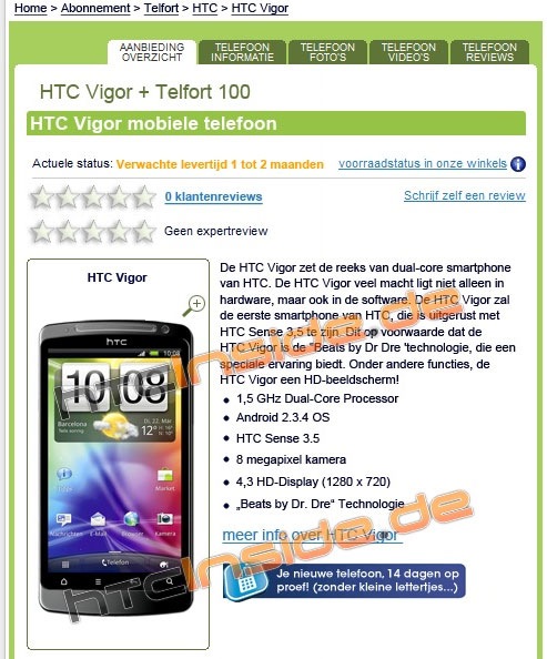 HTC Vigor aparece brevemente en tienda minorista