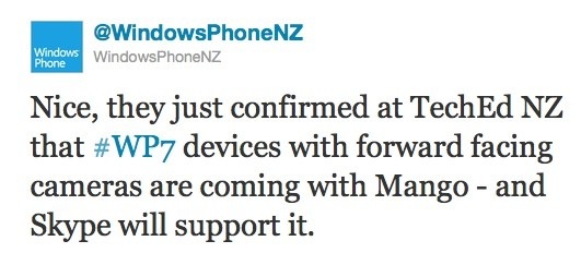 Smartphones Windows Phone Mango tendrán cámara frontal, soporte para Skype