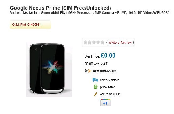 Nexus Prime filtrado por tienda minorista