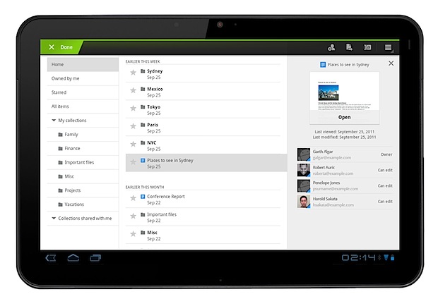 Google Docs actualizado para tablets Android Honeycomb
