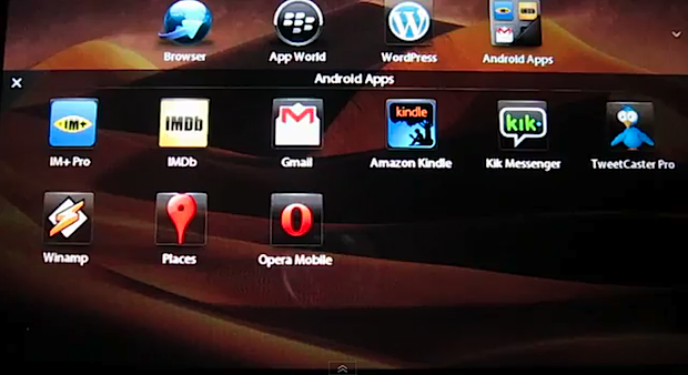 Demo de BBX 2.0 corriendo aplicaciones Android en el PlayBook