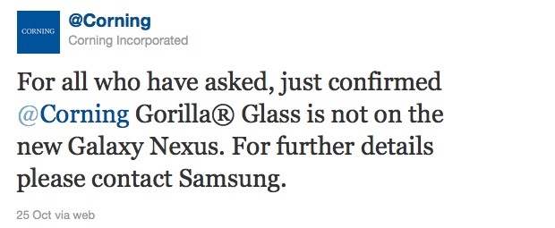 Samsung Galaxy Nexus tiene vidrio fortificado, pero no Gorilla Glass