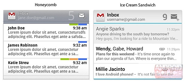 Widgets de Android Ice Cream Sandwich filtrados