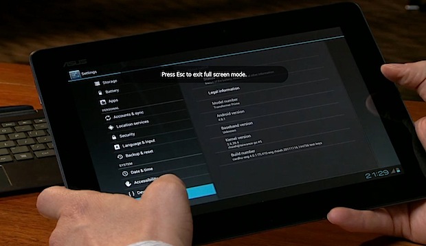 NVIDIA muestra Ice Cream Sandwich corriendo en Transformer Prime