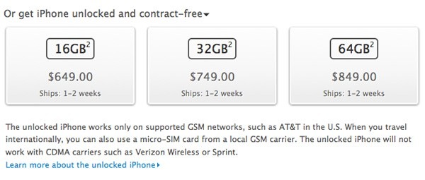 Apple vende al iPhone 4S liberado en USA desde 649 dólares