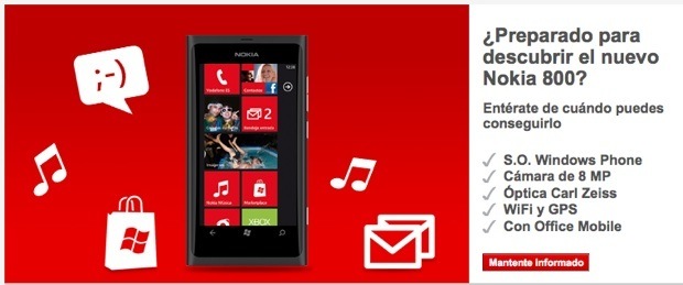 Nokia Lumia 800 pronto en Vodafone España