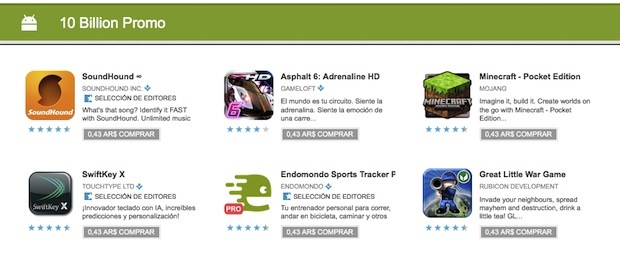 Google festeja los 10.000 millones de descargas con aplicaciones a 10 centavos