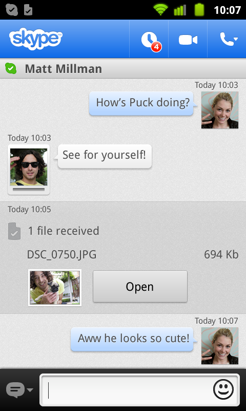 Skype para Android agrega soporte para compartir fotos, videos y otros archivos