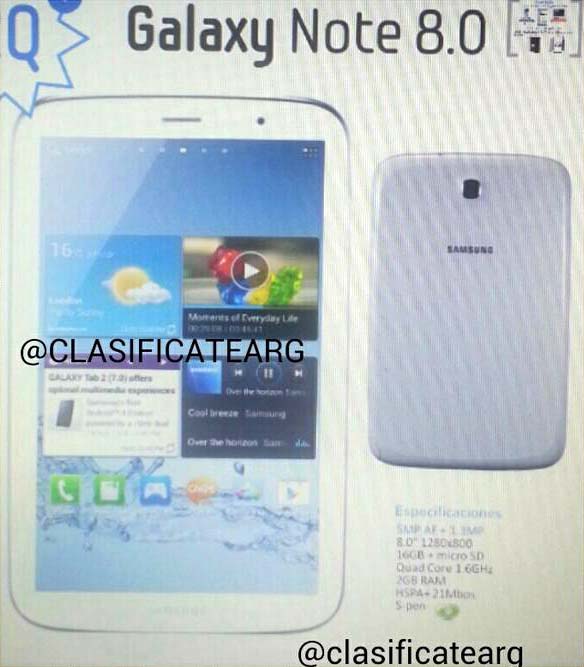 Samsung Galaxy Note 8.0 aparece en supuesta imagen