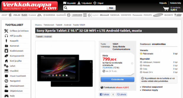 Sony Xperia Tablet Z aparece para reservar en Europa