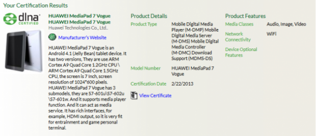 certificación MediaPad 7 Vogue
