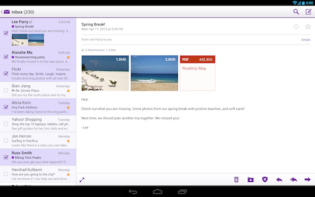 Yahoo Mail actualizado con UI para tablets