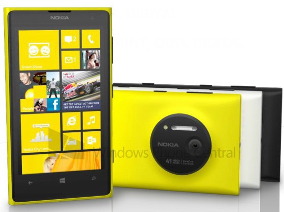 Nokia Lumia 1020 aparece en colores amarillo, negro y blanco; detalles de hardware