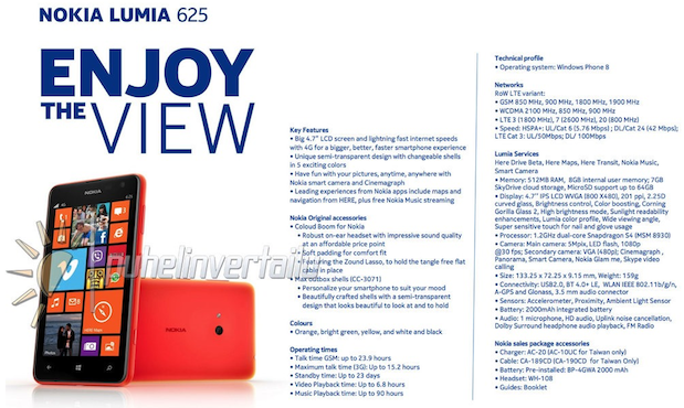 Nokia Lumia 625 se filtra: posible anuncio de mañana