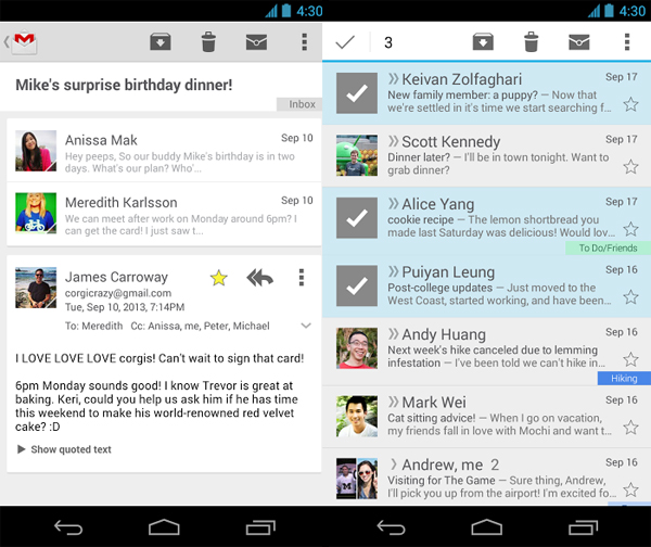 Gmail para Android incorpora nuevo diseño de tarjetas