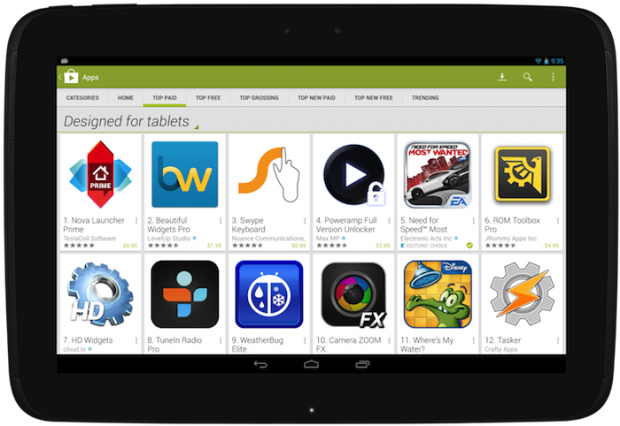 Google Play Store incorpora sección exclusiva para tablets