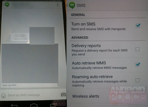 Actualización de Google Hangouts se filtra mostrando integración SMS