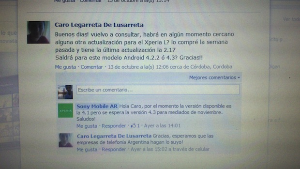 xperia l Android 4.3