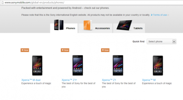 Sony Xperia Z1s aparece en el sitio de Sony brevemente
