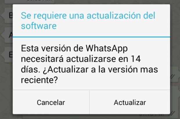Whatsapp muestra misterioso aviso de actualización