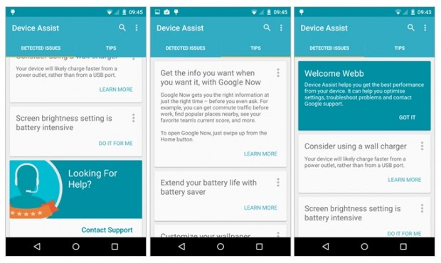 Google Device Assist ayuda al usuario con Lollipop