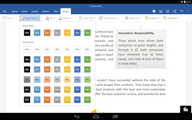 Microsoft Office para tablets Android disponible en preview abierto