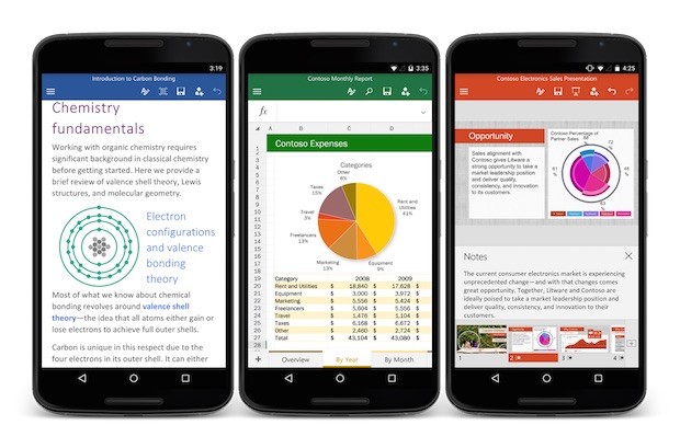 Microsoft Word, Excel y PowerPoint disponibles para Android