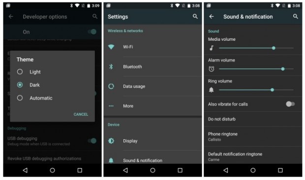 UI oscuro de Android M Dev Preview no llegará a Marshmallow