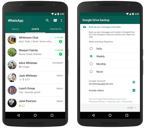 WhatsApp para Android permite guardar conversaciones en Google Drive