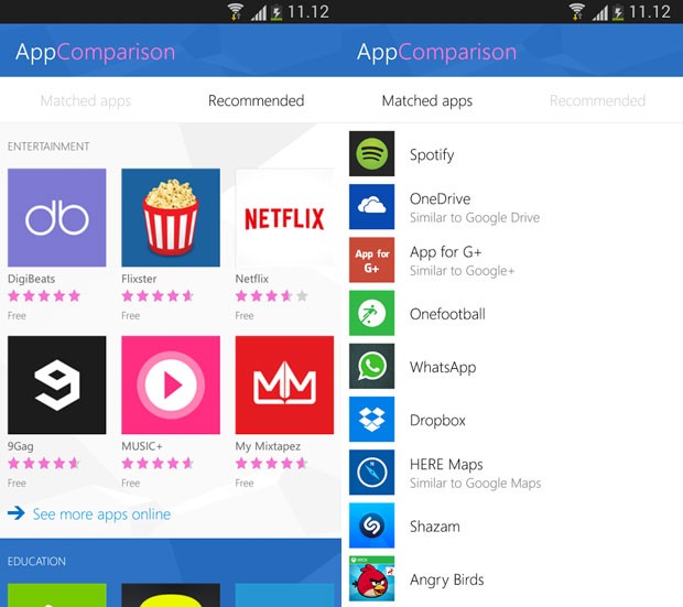 Microsoft AppComparison para Android permite ver las apps disponibles para Windows