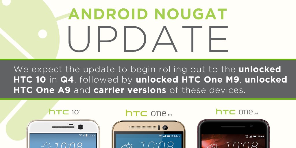 HTC confirma actualización a Android 7.0 Nougat para algunos de sus smartphones